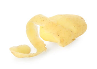 One young potato with peel isolated on white