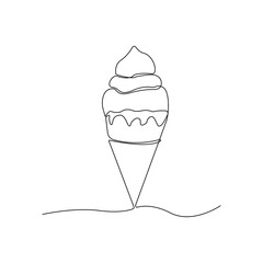 Hand-drawn continuous linear drawing of ice-cream isolated on white background.