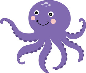 Cute purple octopus isolated on white