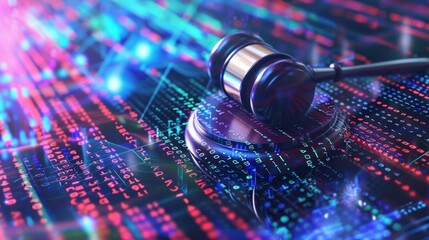Gavel of Justice Over Digital Code