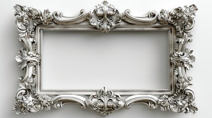 wide golden picture frame with ornate carvings on white background