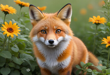 Obraz premium Fox with flower