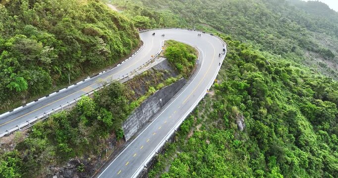 Aerial view of Hai Van Pass, is an approximately long mountain pass on National Route 1A in Vietnam.