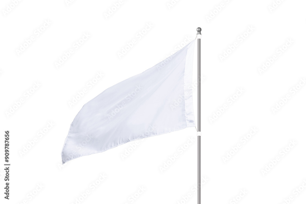 Poster Isolated transparent white flag waving in the wind. Perfect for mockups, adding designs, or national flags. Emphasizes motion and freedom in a simple, clean design