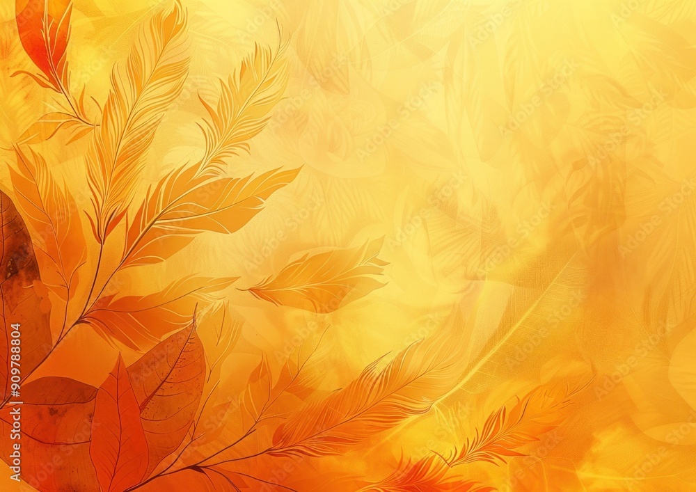 Poster autumn foliage background with warm yellow and orange leaves creating a textured pattern perfect for