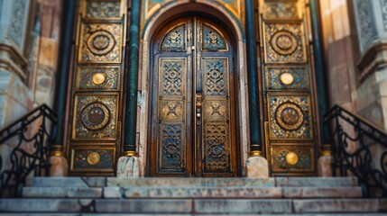 Fototapeta premium Ornate Synagogue Entrance with Detailed Architectural Doors