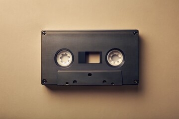 Obraz premium A mysterious, blank, and retro VHS cassette tape lies alone on a neutral background, evoking nostalgia and curiosity about its unknown, untold, and potentially fascinating contents.