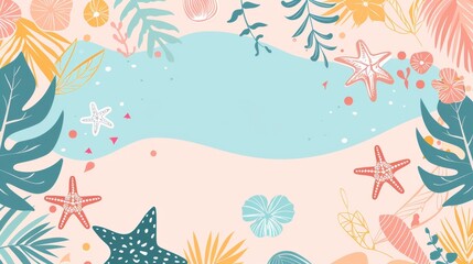 Tropical Beach Paradise: Starfish and Palms Illustration