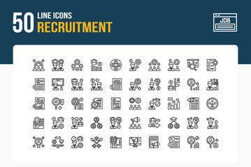 Set of 50 Recruitment icons related to Inclusion, Equal Opportunity, Gender Equality, Job Market Line Icon collection