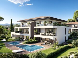 Fototapeta premium Modern Villa with Swimming Pool and Garden