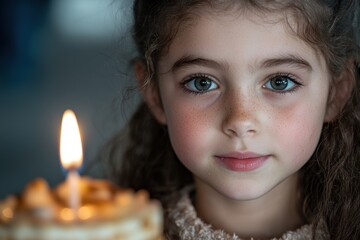 young girl with curly hair and blue eyes looking at camera
