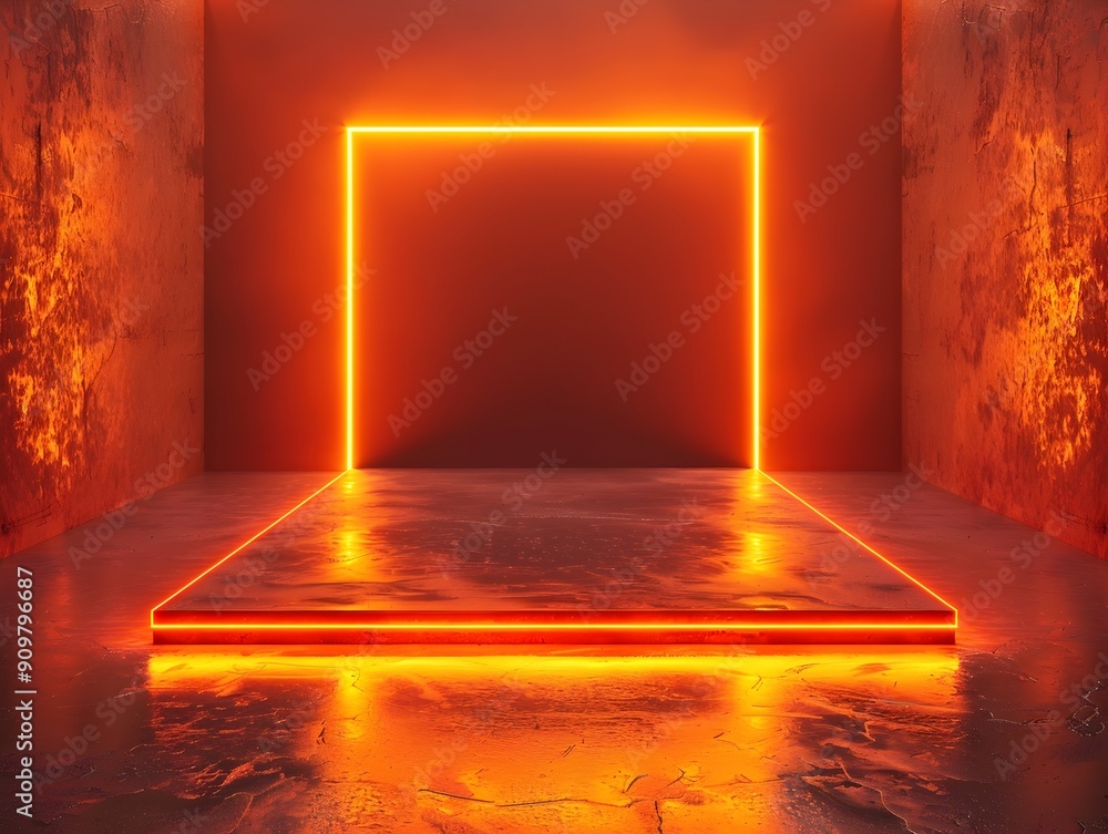 Poster glowing neon orange background for showcasing electronic devices and product concepts with ample cop
