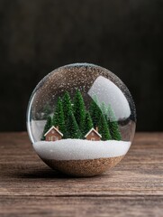 winter wonderland snow globe with miniature houses and trees