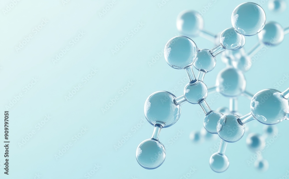 Poster three-dimensional rendering of rounded molecular structure, biotechnology concept.