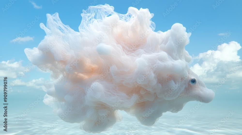 Poster fluffy cloud-like creature floating in the sky