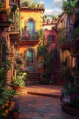 Colorful Courtyard in a Tropical Town