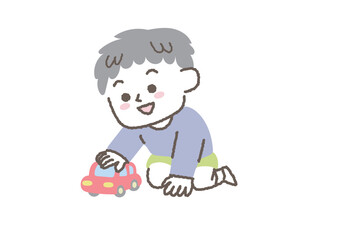 車のおもちゃで遊ぶ男の子のイラスト
