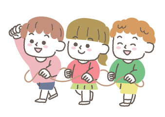 電車ごっこをして遊ぶ子供達のイラスト