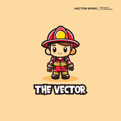 Cute firefighter mascot, vector, logo, character, cartoon, illustration, eps10