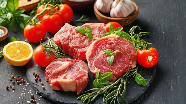 ingredients for ossobuco, a typical beef dish from Italy. upper view with area for copy.