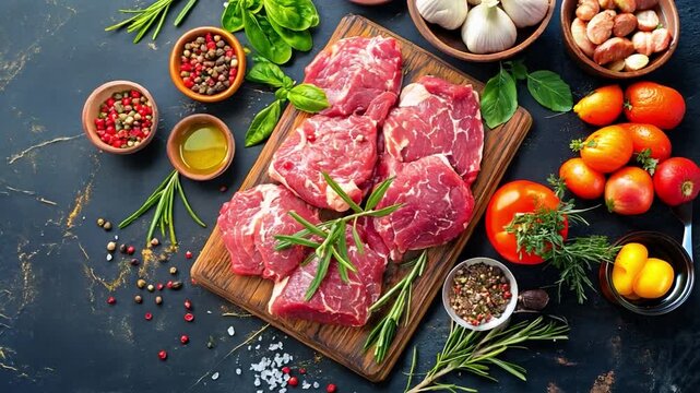 ingredients for ossobuco, a typical beef dish from Italy. upper view with area for copy.