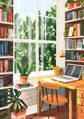 Fototapeta premium Home Office Desk With Window View