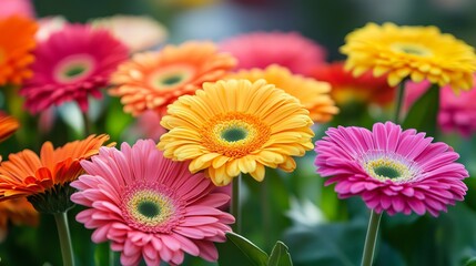 Vibrant Gerbera Daisies in Bloom at a Spring Garden