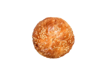 One sesame buscuit isolated on transparent background.  Top view. Food commercial stock photo.. PNG files.