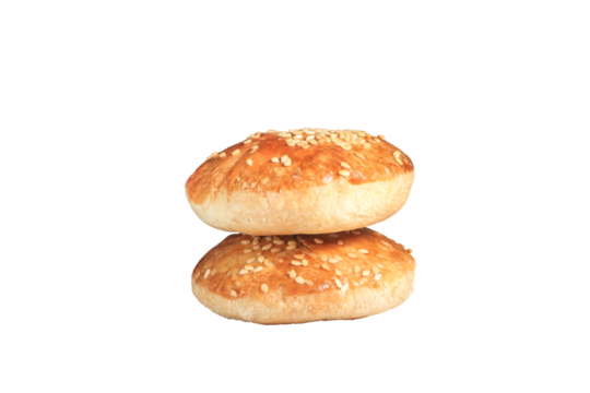 Two sesame buscuit, 90 degree side view isolated on transparent background. Best food commercial stock photo.. PNG files.