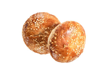 Two sesame buscuit, 90 degree standing isolated on transparent background. Best food commercial...