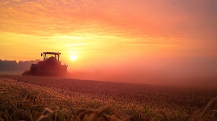 Fototapeta premium Sunset after harvest in Moulingen, Belgium.