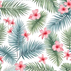 Fotobehang animals illustration and forest flowers and leaf © khalid