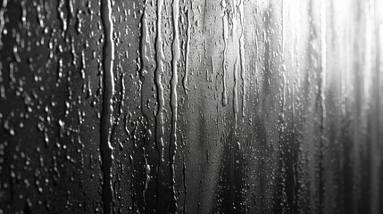 Naklejka premium Water Droplets Forming on a Glass Surface in a Dimly Lit Room