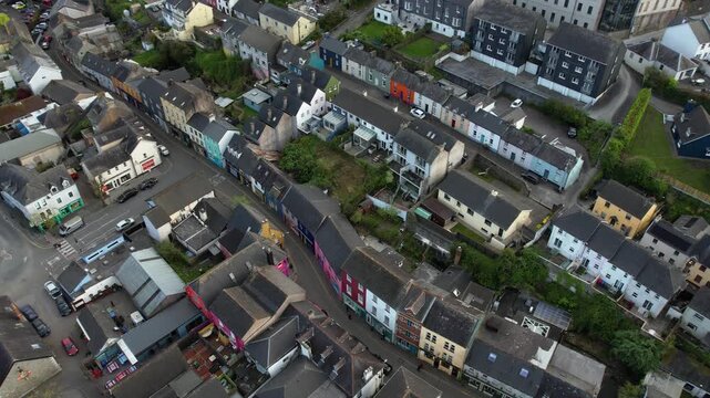Birdseye Aerial View of Kinsale, ireland Residential Neighborhood, Homes and Buildings