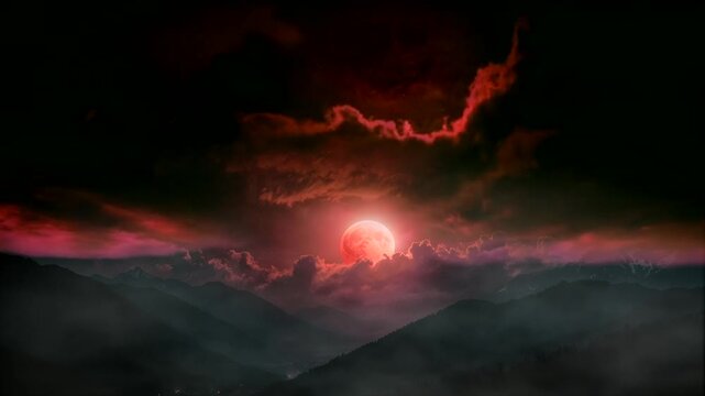 red moon and clouds in the sky