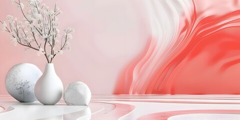 Abstract Minimalist Floral Arrangement in Pink Background