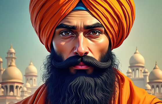 Portrait of a Sikh man.