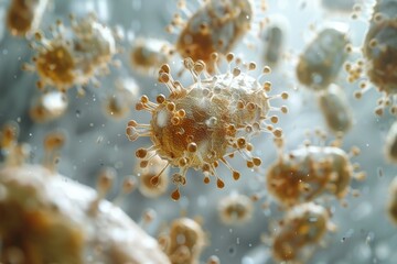 Fototapeta premium Bacteria and virus floating in a white open space. Generative AI