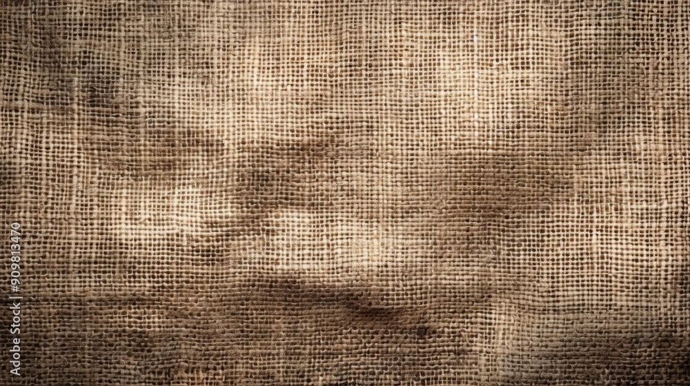 Poster textured brown fabric with natural weave pattern displayed in soft lighting at an indoor location
