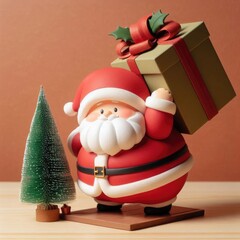 Adorable Santa Claus Figurine with Christmas Tree and Gifts with Generative AI.