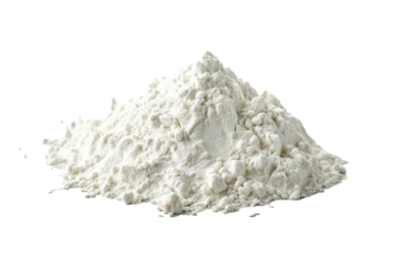 A white powdery substance is piled on a white background