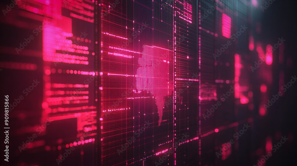 Poster a computer screen with a red background and a red square in the middle. the square is surrounded by 