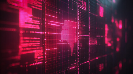 Fototapeta premium A computer screen with a red background and a red square in the middle. The square is surrounded by a red line and has a black outline. Concept of technology and digital art