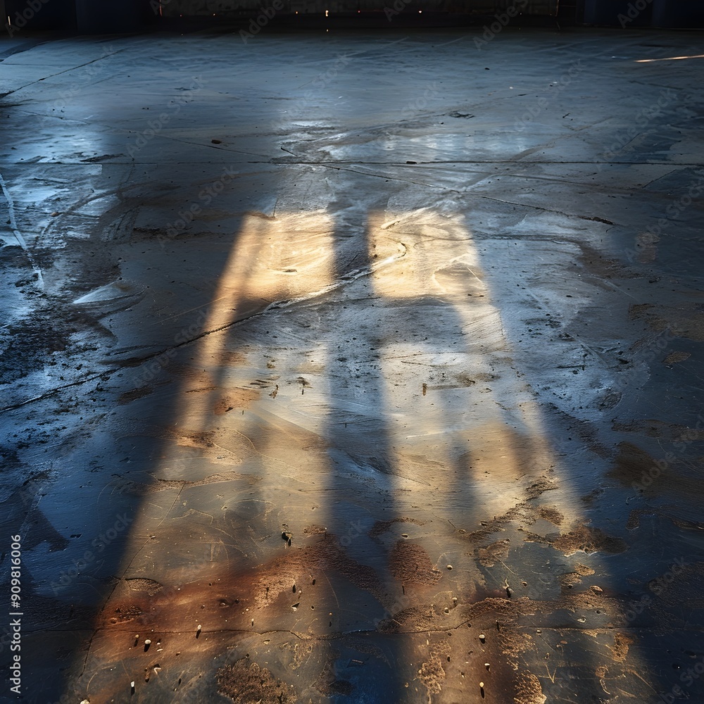Poster intersecting shadows form a powerful cross on concrete floor