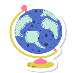 Vector sticker school globe. Vector cartoon isolates illustration on the white background