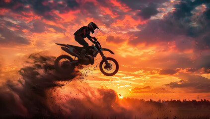 Obraz premium Silhouette of a person riding a bike. Created with Ai