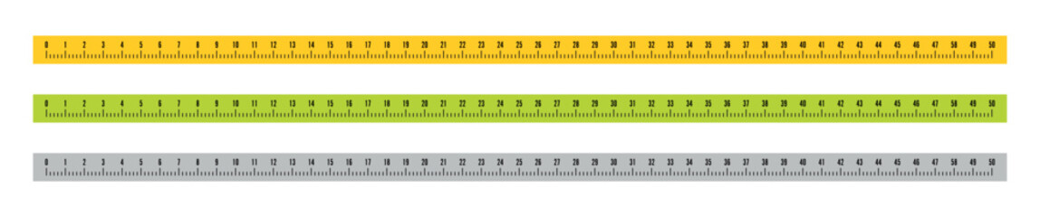 orange, green, gray 50 centimeter ruler. 50 cm colored rulers. colorful 50 cm tape measure set