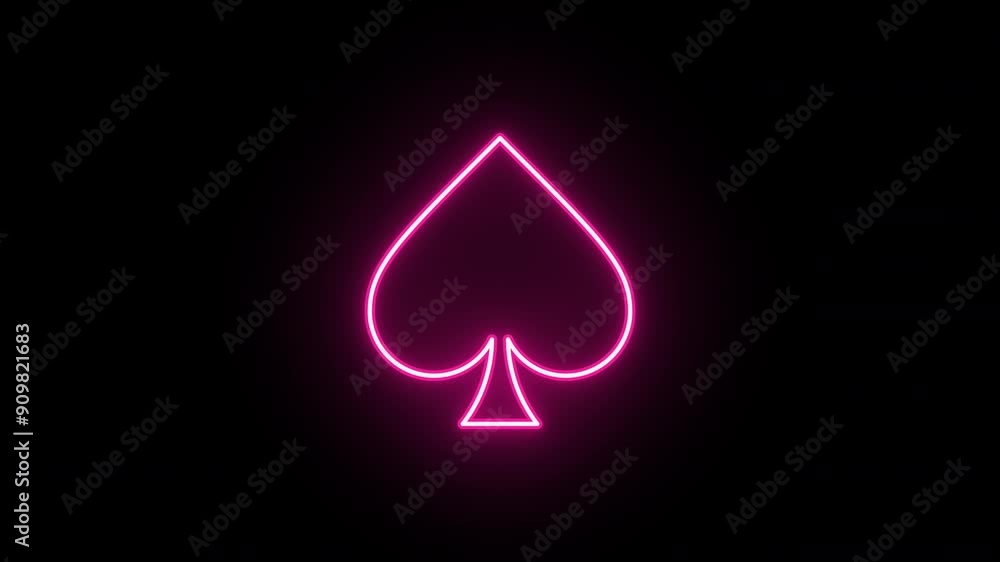 Wall mural Neon poker spade animation, fast colorful flicker. Glowing neon spade ace icon, looped fast winking animation. Casino playroom, poker club, spades suit, gambling card game, Vegas. Colorful blink