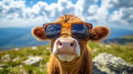 Happy cow wearing sunglasses