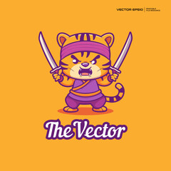 Naklejka premium Tiger samurai vector, logo, character, cartoon, illustration, eps10